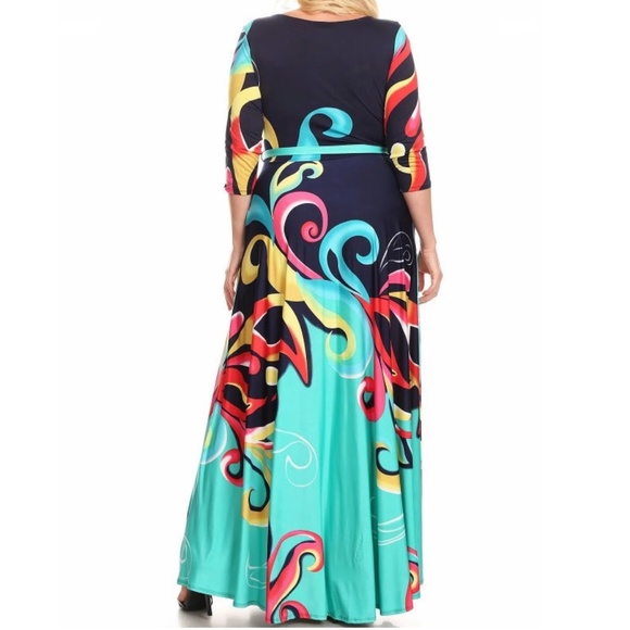 Plus Size Boho Scrolls Fit & Flare Maxi Dress - Picture 3 of 4